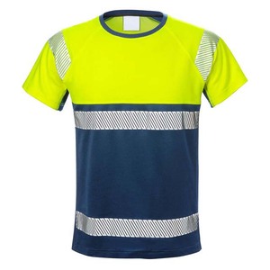 Chemise de travail unisexe haute visibilité respirante et imperméable en polyester à manches courtes jaune marine avec bandes réfléchissantes - Product Image 1