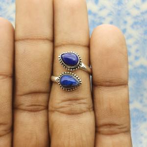 925 Silver Bohemian Rava Work Adjustable <b>Ring</b> Dual <b>Lapis</b> <b>Lazuli</b> & Diamond Stone Dual Stone <b>Lapis</b> <b>Lazuli</b> Silver <b>Ring</b> - Product Image 2
