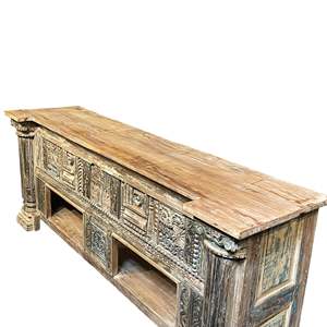 Handmade Rustic <b>Console</b> <b>Table</b> <b>for</b> Living Room <b>Entry</b> Villa Reclaimed Wood Brass Accents - Product Image 4