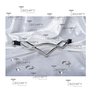 Bandeau de tête de cheval en cuir noir avec cristaux en forme de V de luxe, design à double vague - Product Image 1