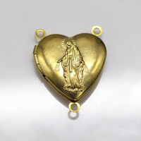 Pendentif en laiton bon marché, médaillon en forme de cœur, médaille religieuse catholique, pièce de Center de la vierge marie pour la fabrication de chapelet