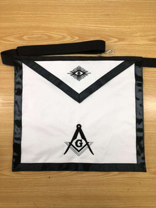 Tablier maçonnique brodé sur mesure en velours blanc et noir avec symboles œil et G, style classique, pour usage vestimentaire - Product Image 6