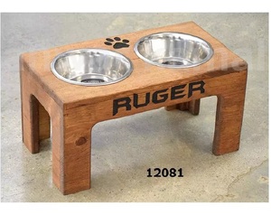 ชามใส่อาหารสุนัขสแตนเลสกันลื่นที่ขายดีที่สุดพร้อมขาตั้งไม้เนื้อแข็งชามอาหารและน้ําโลหะคุณภาพดี - Product Image 1