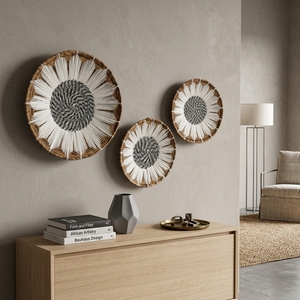Ensemble de paniers en macramé en plastique recyclé à base de peau de banane naturelle, décoration murale tournesol, plateau rond peu profond, pour une mise en scène artistique pure et une décoration d'intérieur artisanale - Product Image 4