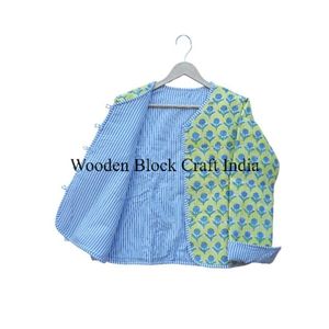 Veste matelassée en coton à rayures imprimées numériques indiennes pour femmes, longueur régulière, faite à la main, nouvelle veste florale - Product Image 4