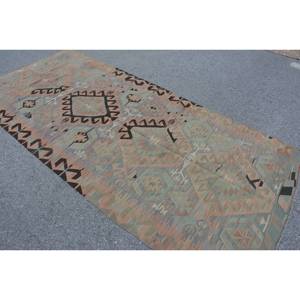 Alfombra Turca Vintage Étnica Naranja Azul Patchwork Diseño Clásico Área Grande 4.4x9.5ft Lana Adolescente Sala de Estar Decoraciones Látex - Product Image 2