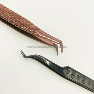 Pinzas Profesionales para Pestañas de Acero Inoxidable Color Oro Rosa, Herramienta de Extensión de Pestañas de Volumen Antimagnética de Precisión con Punta de Fibra Negra - Product Image 4