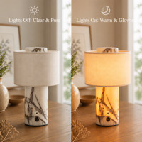 Lampe de table moderne en marbre avec base en pierre lumineuse intégrée, abat-jour en tissu tactile 3 couleurs, pour chambre à coucher, chevet, salon et bureau