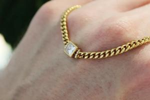 Chunky 18k or jaune chaîne cubaine collier 0.57 carats diamant princesse coupe laboratoire cultivé diamant lien chaîne collier pour femme - Product Image 2