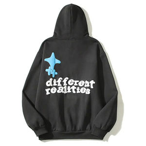 Sweat à capuche à impression bouffante personnalisée pour hommes, sweat à capuche court d'hiver, impression de mousse 3D solide et brute, bord coupé, sweats lourds - Product Image 2