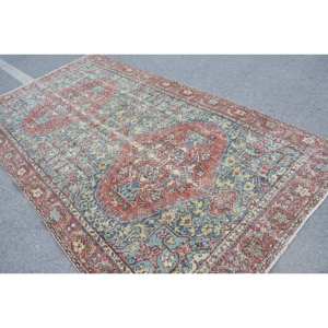 Tapis turc vintage 5.9 X 11ft rouge bleu plat tissage laine tapis avec Latex support Patchwork motif pour salon décorations - Product Image 4