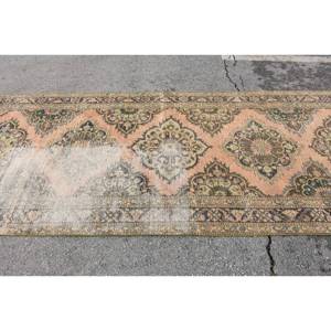 Vintage 4.5 X 12.7ft Vert Orange Tapis Turc Classique Grande Surface Rectangle Patchwork Conception Laine Matériel Latex pour Couloir - Product Image 4