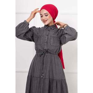 Vestido Denim Hijab con Detalle de Bolsillo, Humo - Product Image 5