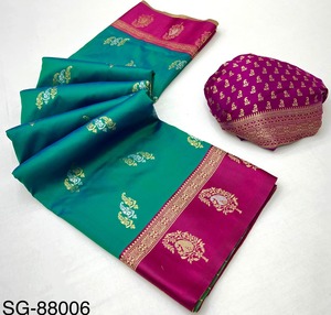 ผ้าส่าหรีผ้าไหมของผู้หญิงที่มีขอบผ้าซาตินดีไซน์ใหม่สำหรับงานเลี้ยงทางการหรืองานแต่งงาน - Product Image 6