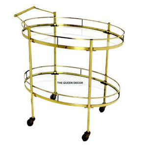 Chariot de service à la chambre, articles de bar, bouteilles, fournitures, métal et verre, qualité supérieure, couleur or, chariot de service créatif fait à la main - Product Image 1