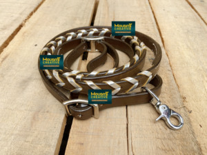 Orse Equipment Rênes de cheval en cuir tressé Feuille de dentelle Mantellic argentée 8 pieds de long Taille complète du cheval Rênes de cheval en cuir véritable - Product Image 3