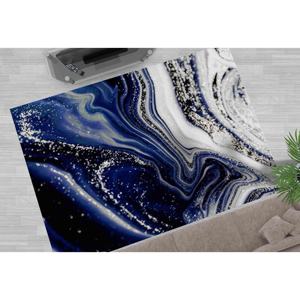 Navy Blue Marble <b>Rug</b>: Silver Alcohol Ink, Contemporary Style,<b>Chenille</b> <b>Rug</b> - Product Image 3