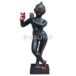 Idole de Krishna en pierre noire ISKCON, artisanale, pour le temple à domicile - Product Image 1
