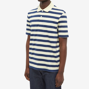 เสื้อโปโลผ้าฝ้ายลายทางสีขาวสำหรับผู้ชายเสื้อโปโลพิมพ์ลายตามน้ำหนัก100% ออกแบบโลโก้ได้ตามต้องการ - Product Image 2