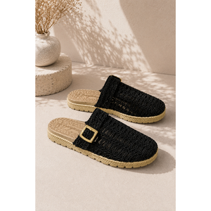 Black Knitted <b>Slippers</b> with Buckle Detail Closed Toe Indoor <b>Slippers</b> Soft Feature - Product Image 2