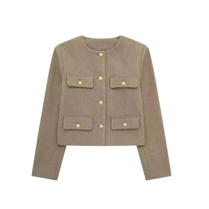 Nouvelle veste à boutons dorés pour femmes, col rond, manches longues, vêtements d'extérieur pour femmes, hauts, mode - Product Image 5