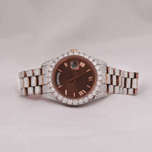 Two Tone Brown Glass Stainless Steel High Quality Luxurious <b>Mechanical</b> <b>Watch</b> Fully IcedOut Moissanite Vintage Hip Hop Classic - Product Image 1