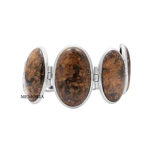 El yapımı Oval kesim doğal Boulder Opal gümüş bilezik toptan için 925 ayar gümüş tasarımcı bilezikler takı