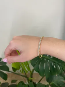 18K Yellow Gold Plated Vintage Style Emerald Cut Diamond Bangle <b>Bracelet</b> Simply Designed Women's Statement Piece - Product Image 4