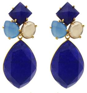 New Arrival Gold Plated Drop Sapphire Hydro and Citrine Chalcedony Gemstone Earring Set for Woman and Girls by Jaipur Gems - Product Image 1