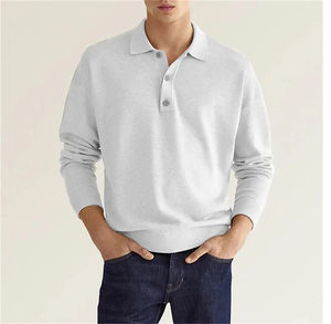 Camiseta Polo de Manga Larga para Hombre, de Alta Calidad, Tejido Elástico, 100% Algodón, Estampado Completo, Antiarrugas, Lisa - Product Image 6