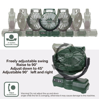 Ventilateur électrique oscillant automatique de 12 pouces avec lumière, vent puissant, 3 pales rotatives, batterie au lithium 2500 mAh, commande par bouton, pour voiture et extérieur