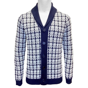 SS24 Cardigan en coton tricoté sur mesure pour hommes, pull boutonné à col rabattu fin, printemps, avec motif de caractère, séchage rapide - Product Image 1