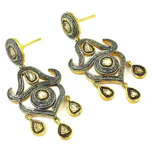 Boucles d'oreilles pendantes en or plaqué et diamants pour femmes, style vintage, or blanc, bijoux imposants avec perle et moissanite pour mariage - Product Image 3