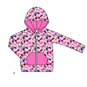 Abbigliamento <span class=keywords><strong>per</strong></span> Bambina in Seta di Latte Rosa con Motivo <span class=keywords><strong>Trattore</strong></span> <span class=keywords><strong>per</strong></span> San Valentino, Giacche con Cerniera all'Ingrosso - Product Image 3