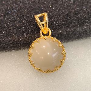 Collier en laiton plaqué or à la mode avec monture en pierre de lune blanche 15mm pour femmes-Cadeau d'anniversaire et de fête - Product Image 3