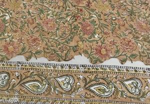 ผ้าฝ้ายพิมพ์ลายดอกไม้สีเบจแบบแฮนด์บล็อก งานฝีมือพื้นเมืองอินเดีย - Product Image 4
