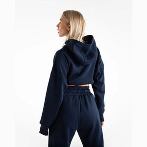 Survêtement court 2 pièces en molleton de coton pour femmes motif solide court en gros ensemble de survêtement de jogging vierge comprend un bas court - Product Image 5