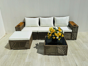 SF00110 Juego de Sofás de Ratán Modernos para Exteriores, Directo de Fábrica en Vietnam, con Cojines Blancos y Mesa de Centro para Jardín o Patio - Product Image 4