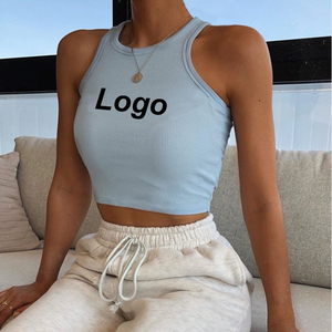 Top corto acanalado personalizable para mujer, camiseta sin mangas corta sólida para entrenamiento, estilo deportivo corto acanalado - Product Image 2