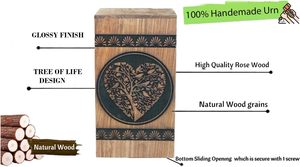 Crémation en bois de rose faite à la main pour cendres adultes Urnes funéraires en bois arbre de vie fabriquées à la main pour cendres humaines Homme et femme adultes - Product Image 3
