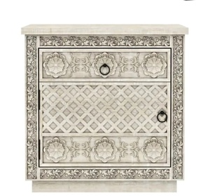 Rắn Gỗ Tếch đầu giường thủ công whiteashed chạm khắc Bàn Cạnh Giường ngủ với ngăn kéo cho phòng ngủ trang trí nội thất cho căn hộ nhà sử dụng - Product Image 2