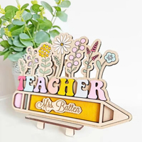 Support à crayons en bois moderne personnalisé imprimé au laser - Cadeau unique pour anniversaire ou enseignant, motif floral, fait main, Delarchi, 5x4 pouces