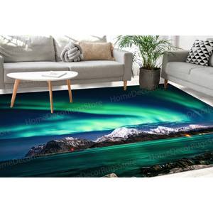 Alfombra de Lana Estampada Aurora - Elegante Diseño de Patchwork con Luces del Norte, Decoración Tradicional Ecológica para el Hogar con Base de Látex - Product Image 2