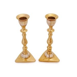Set Of 3 Different Size Candle Holder <b>Brass</b> And MOP Work Candle Holder Wedding And Event Candle Holder From India - Product Image 6