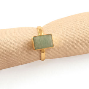 Baguette forme amazonite pierre précieuse bague réglable en laiton plaqué or gros unisexe mode bijoux accessoires anneau empilable - Product Image 4