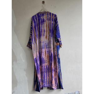 Vintage Sari Silk Floral Tie Dye Kimono Robe Lightweight Resort Wear Swimsuit <b>Cover</b> <b>Ups</b> - Product Image 4