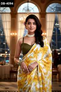 Saree en georgette de style moderne indien avec bordure en dentelle perlée et chemisier en soie d'art pour fête et festival - Product Image 5