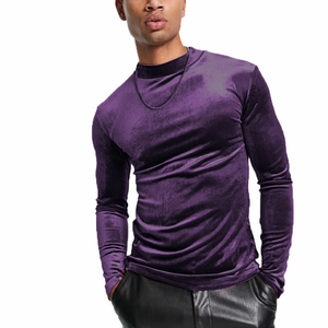 Camiseta de Hombre de Manga Larga, Cuello Alto, Color Morado, Ajustada, de Terciopelo, Ecológica, de Secado Rápido, Transpirable, Informal, de 220g - Product Image 1