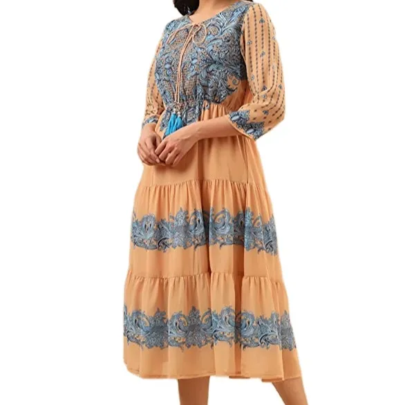 Этническое женское платье-Жоржет с принтом в несколько рядов, традиционное цельное платье макси с цветочным принтом Rajasthani Jaipuri