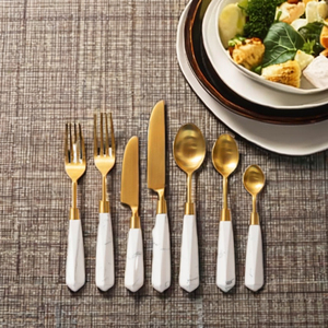 Recién llegado, juego de cubiertos pulidos en oro de acero inoxidable, cuchara de alta calidad, tenedor, cuchillo, juego de cubiertos para Hotel con espejo, acero - Product Image 2